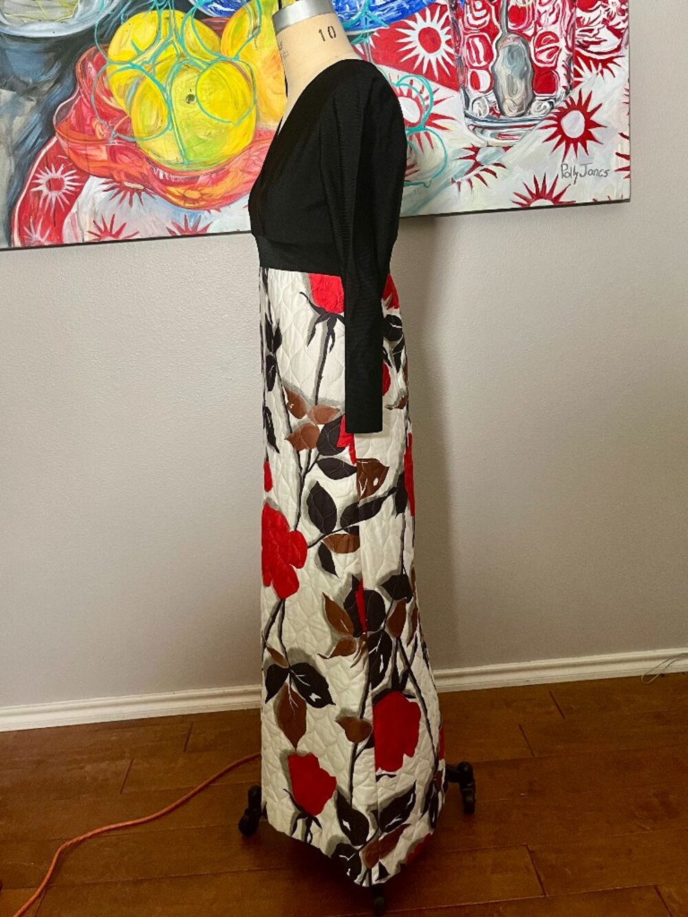 Renassance Land N' Sea Quilted Rose Floral Maxi Dress Vintage 80s - Picture 6 of 7
